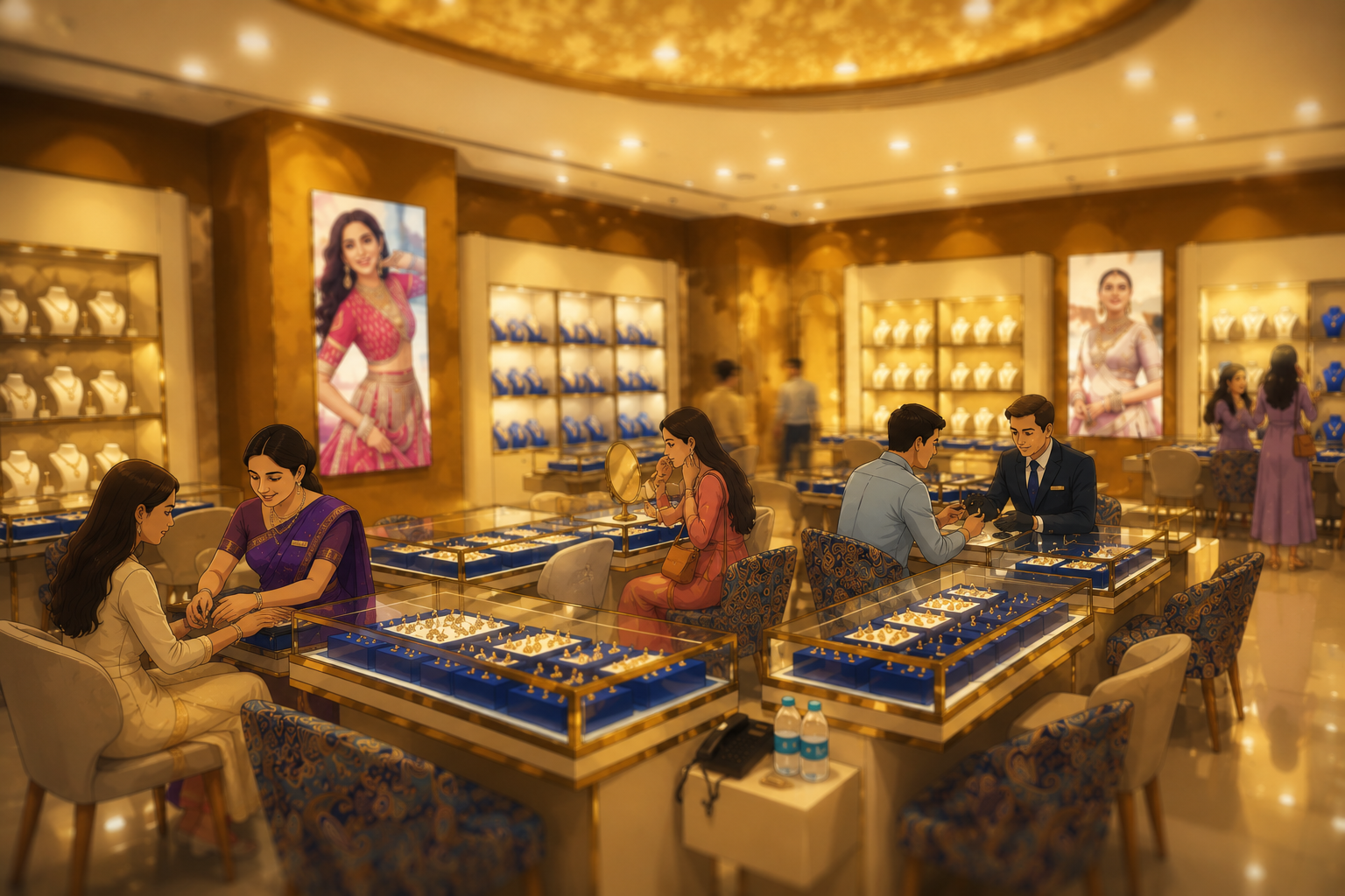 Warm luxury retail jewelry store interior